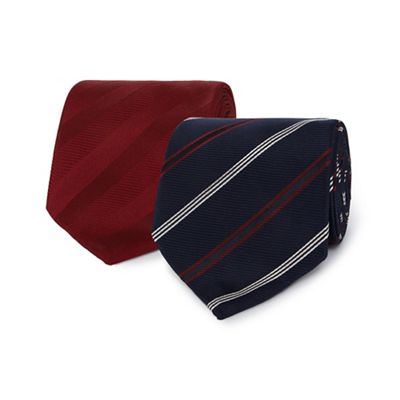 Pack of two navy and red striped ties